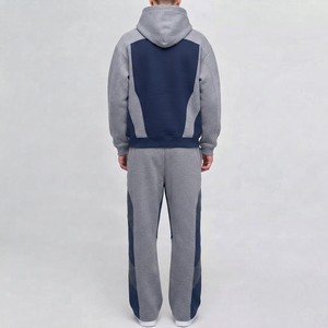 Ensemble de survêtement pour homme avec sweat-shirt à capuche et pantalon de jogging à blocs de couleur, fermeture éclair intégrale, tenue de sport décontractée deux pièces - Product Image 2