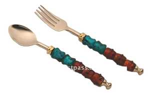 Stainless Steel Metal Salad <b>Server</b> With Polished Resin Amber Handles Large Serving Spoon And Fork Set For Gourmet Charioteer - Product Image 5
