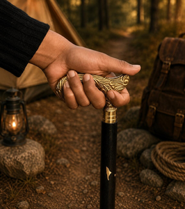 Canne de marche artisanale en bois avec poignée en métal ornée, bâton de randonnée vintage pour explorateur, manche en bois sculpté, bâton de randonnée classique pour l'extérieur - Product Image 2