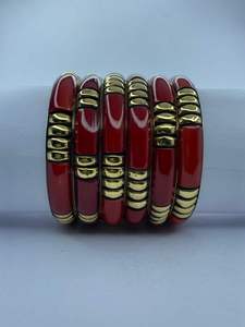Hot <b>Red</b> Enamel and Brass Bangle Set Resin Fashion Bangles Handcrafted Designer Resin Bangles handforge - Product Image 2