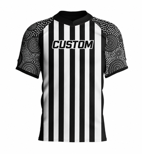 Maillot d'arbitre rayé noir et blanc pour homme, col en V, manches courtes à motif de points circulaires, maillot de performance pour officiels de football - Product Image 2