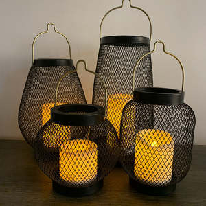 Modern Black Metal Mesh <b>Lantern</b> Hanging <b>Outdoor</b> <b>Candle</b> Holder Wire Decorative Garden Patio Tabletop Moroccan Wedding Stylist - Product Image 5