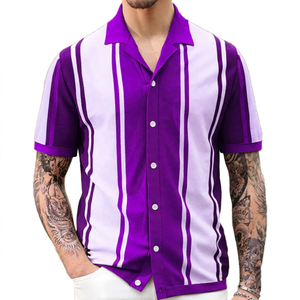 เสื้อเชิ้ตแขนสั้นลายทางสำหรับผู้ชาย ดีไซน์ติดกระดุมด้านหน้า - Product Image 5