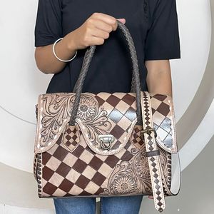 Bolso Tote de Cuero a Cuadros Hecho a Mano para Mujer 2026, de Moda, con Correa Cruzada de Cuero Genuino de Vaca, Gran Capacidad, Bolso de Hombro - Product Image 5