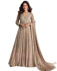 ชุดเดรสยาวแบบ Anarkali สีเขียวขุ่นลาย Bandhani สำหรับงานแต่งงานแบบดั้งเดิม พร้อมผ้าคลุมไหล่ Gerogette แห้งเร็ว ใส่ได้ทุกฤดู - Product Image 1