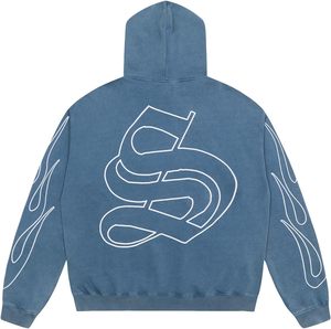 Sweat à capuche brodé Saint Tears pour homme, coupe oversize, streetwear, coton French Terry, bleu, logo au dos, poche, coupe classique, automne - Product Image 3