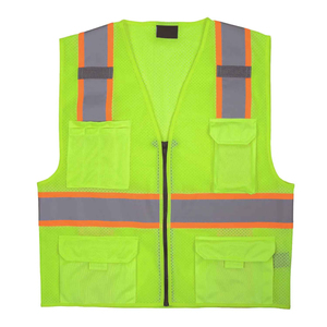 เสื้อกั๊กนิรภัยสะท้อนแสงสีเขียวแบบตาข่าย มีกระเป๋าและซิปปิด ระดับ Class 1 สำหรับงานอุตสาหกรรม - Product Image 1