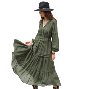 Vestido largo floral de manga corta para mujer, elegante vestido de corte en A - Product Image 3