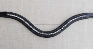 Banda para la frente de caballo de cuero genuino con forma de U profunda y cristales Diseño personalizado Canal vacío Banda para la frente ostentosa - Product Image 3