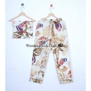 Indian Floral tropical Cotton <b>Women's</b> Sleepwear Long Sleeve Night Suit with <b>Pant</b> Summer PJ Set with Shirt <b>Pant</b> Two Piece Set - Product Image 3
