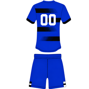 Conjunto de Camiseta y Pantalones Cortos de Rugby Azul Rey y Negro, Manga Corta, Cuello Redondo, Uniforme de Equipo a Rayas, Personalizable, Transpirable, para Entrenamiento y Alto Rendimiento - Product Image 2
