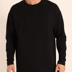 Sweat-shirt à col rond en molleton imperméable de couleur unie noire pour homme, manches régulières, vêtements d'automne - Product Image 1