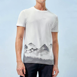 T-shirt blanc à manches courtes et col rond pour homme, coupe ample décontractée, 100 % coton, tissu jersey respirant et à séchage rapide - Product Image 4