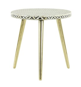 <b>Round</b> Nightstand Side <b>Table</b> Geometric Pattern Polished <b>Gold</b> Legs Modern End <b>Table</b> for Living Room - Product Image 1