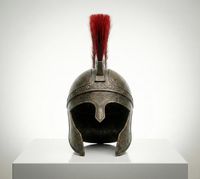 Réplica del Casco Espartano de Odiseo |   Casco de Guerrero Griego de Acero Calibre 18, con Cresta Roja