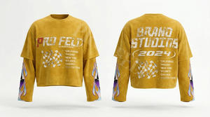 Camiseta de Manga Corta Personalizada con Serigrafía, Diseño de Llamas en las Mangas, Estilo Urbano Hip Hop, Oversize, 100% Algodón - Product Image 5