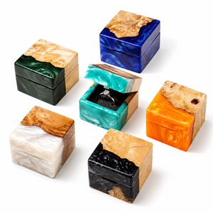 Wood Resin Customized Magnetic Adjustable Rectangle <b>Ring</b> <b>Box</b> Pearl Look Jewelry Case Modern Luxury <b>Proposal</b> Gift Wedding Storage - Product Image 2