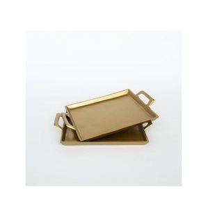 <b>Matte</b> Brass Serving Tray Set Rectangular Metal Platter with Integrated Handles Decorative Nesting Trays for Coffee <b>Table</b> - Product Image 3