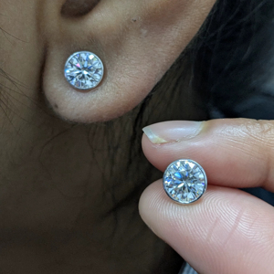 2 Ct Round Cut Moissanite Stud Bezel Set <b>Earrings</b>, Wedding Gift For Women's, Diamond Push <b>Back</b> <b>Earrings</b>, Solid 14K White Gold - Product Image 1