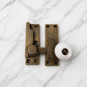 SHUBHAM Antique Brass Window Stay Catch with White Ceramic Knob Metal Window <b>Latch</b> Decorative <b>French</b> Style - Product Image 3