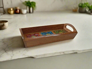 Bandeja de Servir de Madera de Diseño Moderno, Bandeja para Té y Café de Alta Calidad, Hecha a Mano con Recubrimiento de Esmalte, Bandejas Personalizadas con Impresión, FWE Falak World - Product Image 3