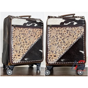 Valise de voyage à roulettes en cuir de vachette fleuri fait main, style western, avec fermeture éclair, modèle 2026, la plus vendue - Product Image 1