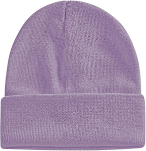 Unisex Lavender Purple Ribbed Knit Beanie <b>Hat</b> with Foldover Cuff <b>Warm</b> Winter Skull Cap Soft Stretch Casual Streetwear Outdoor - Product Image 1