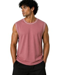 Mens Dusty <b>Rose</b> Sleeveless Tank <b>Top</b> Premium Cotton Jersey Gym Fitness Casual Summer Vest Lightweight Breathable Custom Fit - Product Image 1