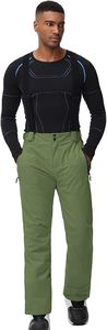 Pantalon de ski imperméable vert olive pour homme avec sangles noires et fermeture éclair pour activités de neige en plein air - Product Image 6