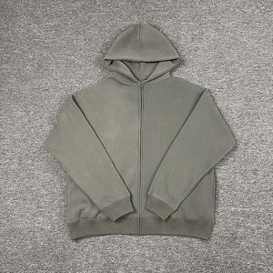 Sudadera con Capucha Beige para Hombre, Cierre de Cremallera, Corte Regular, Color Sólido, Estilo Casual para Otoño, 100% Poliéster, Felpa Francesa Transpirable - Product Image 3