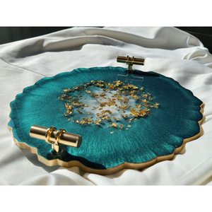 Square <b>Epoxy</b> Resin Serving Tray With Gold Handles Pink Marble Effect Handmade Decorative Platter For <b>Coffee</b> <b>Table</b> Living Room - Product Image 4