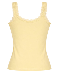 Camisola de Algodón Personalizada para Mujer, Color Amarillo Pastel, con Ribete de Encaje, Corte Ajustado, Sin Mangas, Estilo Casual de Verano, Suave y Transpirable - Product Image 6