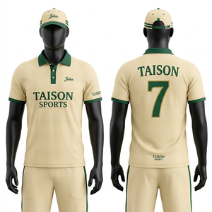เสื้อคริกเก็ตผู้ชายพรีเมียม 160 GSM โพลีเอสเตอร์อินเตอร์ล็อค สีเขียวมะกอก ดีไซน์แผงตัดต่อ ระบายอากาศได้ดี พร้อมโลโก้แบบซับลิเมชั่นตามสั่ง - Product Image 2