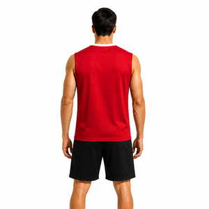 Ensemble uniforme de volley-ball rouge et noir pour hommes, maillot sans manches personnalisé, short respirant à séchage rapide, vêtements de sport d'équipe - Product Image 3