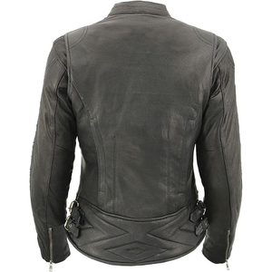 SAMROZ SPORTS Women's Black Leather Lightweight Crinkled Arm Lightweight Racer Jacket - Product Image 4