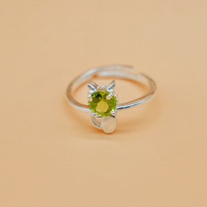 Natural Peridot Cat <b>Ring</b> 925 Sterling Silver Handmade <b>Ring</b> <b>Adjustable</b> Fine Engagement Jewelry - Product Image 2