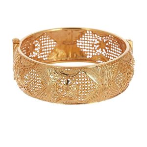 Yacabella Women's 24K Gold Plated Alloy Bangles With Floral Pattern Classic Style Wedding Jewelry - Product Image 3