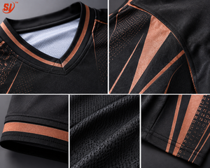 เสื้อฟุตบอลหญิงแบบพรีเมียมสั่งทำพิเศษ สีดำทองแดง พิมพ์ลายแบบซับลิเมชั่น |   ชุดทีมฟุตบอลระดับพรีเมียมแบบ OEM - Product Image 5