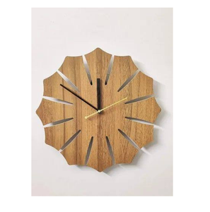 Round Wooden Wall <b>Clock</b> with Carved Branch Pattern Minimalist Scandinavian Quartz Analog Black Hands - Product Image 3