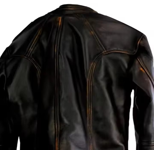 Blouson Bomber Homme Noir en Cuir Véritable Respirant Col Montant Vintage Fermeture Éclair Décontracté Imperméable Coupe-Vent Hiver - Product Image 2