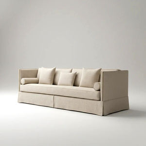 Canapé 3 places Ashford moderne de luxe en tissu, à dossier haut, avec jupe de canapé, garniture cloutée et coussins décoratifs - Product Image 3