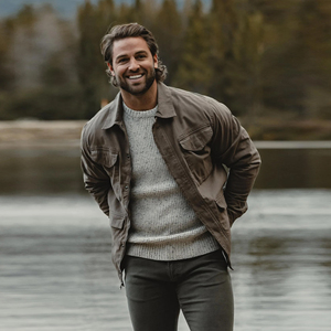 Best Selling Men's Winter <b>Canvas</b> <b>Jacket</b> Front Logo Brown Color Long Sleeve Windbreaker for Adult - Product Image 5