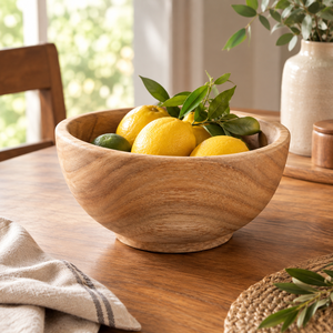Bol de service en bois artisanal, rond, pour salade de fruits, écologique, sans danger pour les aliments, vaisselle pour la cuisine et la salle à manger - Product Image 1