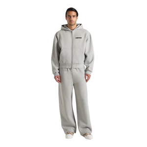 Mens Full <b>Zip</b> Hooded Tracksuit With Wide Leg <b>Trousers</b> Drawstring Waist Ribbed Cuffs Relaxed Two 2 Piece Wholesale Custom OEM Set - Product Image 1