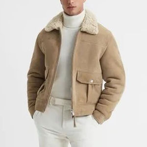 Chaqueta de Cuero para Hombre, Estilo Bomber, Forro de Piel de Oveja, Cómoda, Multicolor, en Oferta - Product Image 1