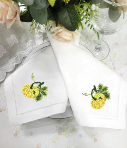 Serviettes de table en coton brodées personnalisées en gros, motif citrouille, avec ourlet festonné, pour événements domestiques et mariages - Product Image 2
