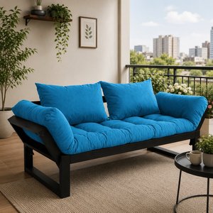 Sofá Cama Convertible Azul Moderno con Asientos Acolchados de Espuma para Sala de Estar, Dormitorio, Hotel, Apartamento - Product Image 3