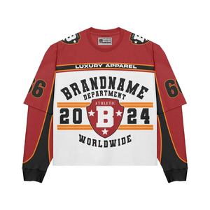 Women Rugby Shirt 240 GSM Cotton Polyester Blend <b>Red</b> White Stripe Panels Embroidery Patch Custom Logo women's Shirt Cotton - Product Image 3