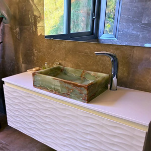 Dark Green Onyx Rectangle Shaped Vessel Sink Natural Stone Basin Brushed Finish Fire Resistant Contemporary Kitchen Dining Bathr - Product Image 4