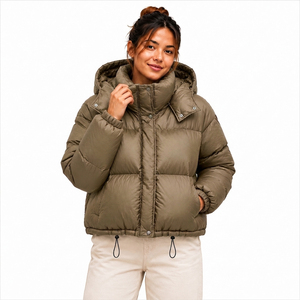 Chaqueta Acolchada con Capucha para Mujer, Corta, Manga Larga, Cierre de Cremallera, Abrigo Cálido de Invierno, Estilo Casual - Product Image 1